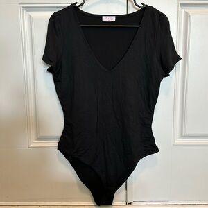 Pink Lily Black V-Neck Bodysuit